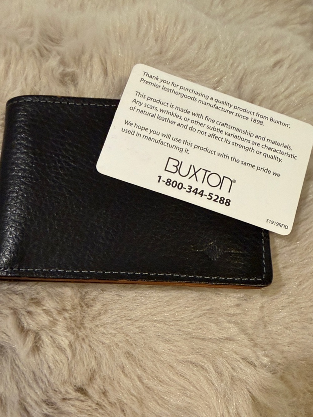 Buxton Black Leather Bifold Wallet with Brown Trim